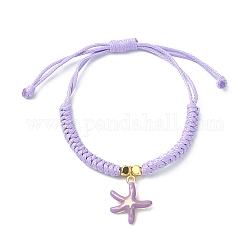 Starfish Shape Alloy Enamel Pendant Bracelets, Adjustable Waxed Polyester Braided Cord Bracelets, for Women, Lilac, 0.12cm, Inner Diameter: 1-1/8~3-3/8 inch(2.9~8.5cm)
