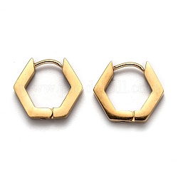 304 aretes de aro de acero inoxidable hexagonal huggie, dorado, 14x15.5x3mm, pin: 1 mm