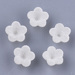 Tapas de cuentas de acrílico flocky, 5-pétalo, flor, blanco cremoso, 12x12x7.5mm, agujero: 1 mm