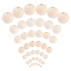 PandaHall Elite about 670pcs 7 Size Round Wood Beads Wood Ball Loose Spacer Beads for DIY Jewelry Craft Making (8mm/ 10mm/ 12mm/ 14mm/ 16mm/ 20mm/ 25mm)