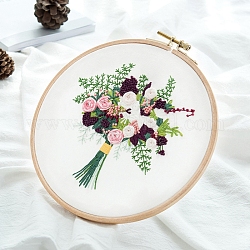 Flower Bouquet Pattern 3D Embroidery Starter Kits, including Embroidery Fabric & Thread, Needle, Instruction Sheet, Pearl Pink, 290x290mm