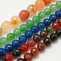 Natural Agate Beads Strands, Dyed, Faceted, Round, Mixed Color, 6mm, Hole: 1mm
