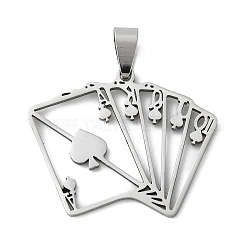 201 Stainless Steel Pendants, Playing Card Charm, Stainless Steel Color, 28.5x34.5x1.5mm, Hole: 8.5x4mm