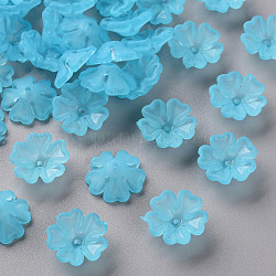 Coupelles en acrylique transparent mat, 5 pétales, fleur, bleu profond du ciel, 16.5x6mm, Trou: 1.6mm, environ 959 pcs/500 g