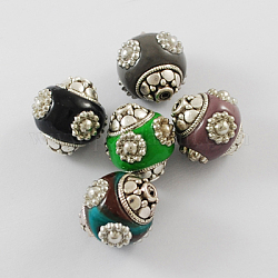 Handmade Indonesia Beads, with Alloy Cores, Rondelle, Mixed Color, 18x17~18mm, Hole: 2mm
