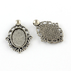 Tibetan Style Zinc Alloy Pendant Cabochons Settings, Lead Free & Cadmium Free, Oval, Antique Silver, Tray: 18x13mm, 32.7x24x2mm, Hole: 3.5mm, about 151pcs/500g