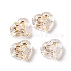 Transparent Acrylic Beads, Golden Metal Enlaced, Heart, Clear, 12.5x14.5x5mm, Hole: 1.8mm, about 750pcs/500g