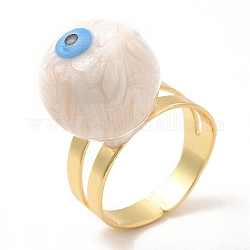 Smaltato rotondo con anello polsino aperto con perline malocchio, gioielli in vero ottone placcato oro 18k per le donne, bianco, diametro interno: 20mm