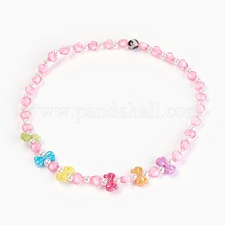 Acryliques perles de colliers d'enfants, avec des perles en agate, bowknot & coeur & rond, rose, 19.29 pouce (49 cm)