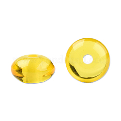 Abalorios de resina, imitación de cera de abeja, plano y redondo, amarillo, 8x4.5mm, agujero: 1.6~1.8 mm