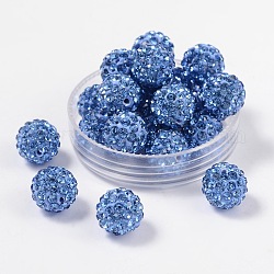 Perles de boule pavé disco , Perles de strass en argile polymère, Grade a, ronde, saphir clair, pp14 (2~2.1mm), 10mm, Trou: 1.0~1.2mm