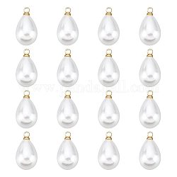 BENECREAT ABS Plastic Imitation Pearl Pendants, with Brass Findings, Teardrop, Real 18K Gold Plated, Real 18K Gold Plated, 17.5x10x10mm, Hole: 1.6mm, 40pcs/box