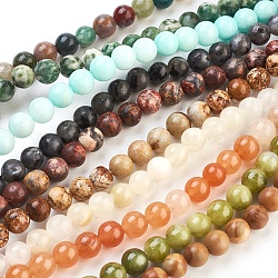 Mixed Gemstone Beads Strands, Round, 6mm, Hole: 0.8mm, about 64pcs/strand, 16 inch