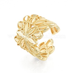 Anello a polsino aperto con fiore in ottone, anello grosso cavo per le donne, oro, diametro interno: 15~17.5mm