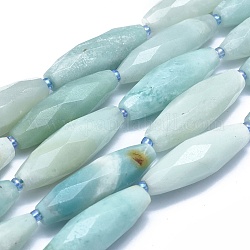 Chapelets de perles en amazonite naturelle, facette, riz, 29~33x9~10mm, trou: 1mm, environ 13~14 pcs/chapelet, 15.3 pouces ~ 15.7 pouces (39~40 cm)