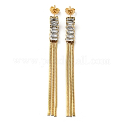 Vacuum Plating Cubic Zirconia Dangle Stud Earrings, 304 Stainless Steel Chains Tassel Earrings, Golden, 68x6mm