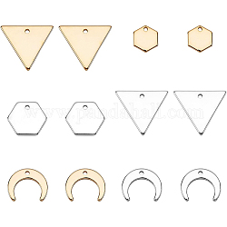 BENECREAT 48Pcs 4 Style Brass Charms, Long-Lasting Plated, Nickel Free, Loops, Moon & Triangle & Hexagon, Mixed Color, 8pcs/style