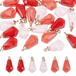 Nbeads 30Pcs 3 Colors Transparent Resin Pendants, Pomegranate Seed Charm, with Light Gold Plated Brass Findings, Mixed Color, 17x8x6.5mm, Hole: 1.6mm, 10pcs/color