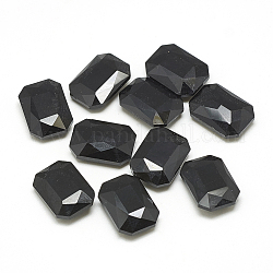 Cabujones de cristal con rhinestone, facetados, octágono rectángulo, jet, 14x10x4mm