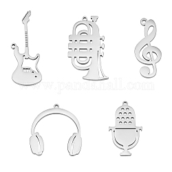 UNICRAFTALE 5 pcs 5 Style Musical Instruments Pendants Guitar Saxophone Headset Soprano Clef Charms 304 Stainless Steel Pendants Metal Charms Bracelets Necklace Charms for DIY Jewelry Making