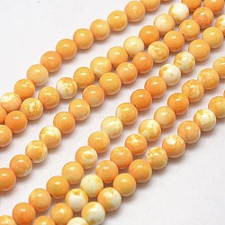 Perle sintetiche fossili fili, tinti e riscaldato, tondo, arancione, 10mm, Foro: 1 mm, circa 38pcs/filo, 15.7 pollice