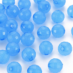 Abalorios de acrílico transparentes, teñido, facetados, redondo, azul dodger, 9.5x9.5mm, agujero: 2 mm, aproximamente 970 unidades / 500 g