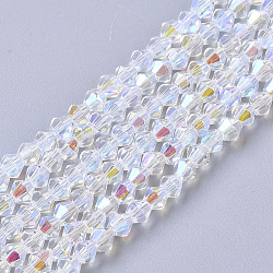 FilI di perline in vetro placcato, colore ab metà placcato, sfaccettato, bicono, chiaro ab, 3.5x3mm, Foro: 0.7 mm, circa 125~130pcs/filo, 15.94 pollice (40.5 cm)