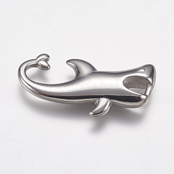 304 Stainless Steel Pendants, Shark, Stainless Steel Color, 40x21x7.5mm, Hole: 4.5x6mm