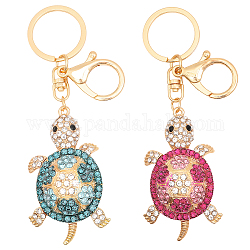 CHGCRAFT 2Pcs 2 Colors Cute Tortoise Rhinestone Pendant Keychain, with Alloy Findings, for Woman Bag Car Ornaments, Mixed Color, 13cm, 1pc/color