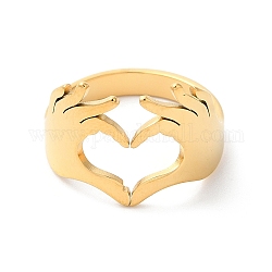 Placcatura ionica (ip) 304 anello per polsino aperto da donna con cuore aperto a mano in acciaio inossidabile, oro, diametro interno: 17mm