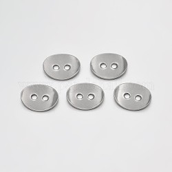 Stainless Steel Oval Buttons, Stainless Steel Color, 11x14x1mm, Hole: 2mm