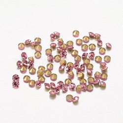Glass Pointed Back Rhinestone, Faceted Diamond, Back Plated, Light Rose, 2x2mm, about 1440pcs/bag