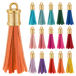 PH PandaHall 15pcs Leather Tassels, 15 Colors Imitation Leather Tassels 3 Inch Keychain Tassels Decoration Tassel Charm with Loop for Bookmarks Wristlet Keychains Cellphone Straps DIY Crafts Making