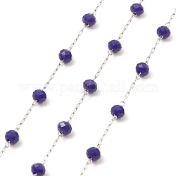 Chaînes de perles rondes en verre, avec accessoires en 304 acier inoxydable, non soudée, avec bobine, bleu, 3x3.5mm, environ 16.40 pied (5 m)/rouleau
