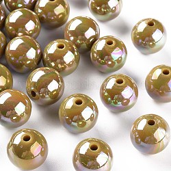 Perles acryliques opaques, de couleur plaquée ab , ronde, verge d'or noir, 16x15mm, Trou: 2.8mm, environ 220 pcs/500 g