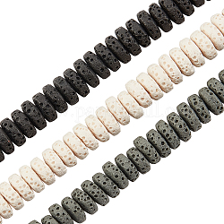 Olycraft 3 brins 3 couleurs brins de perles de roche de lave naturelle, teinte, plat rond, couleur mixte, 8~8.5x3~4mm, Trou: 2mm, environ 62 pcs / brin, 7.87 pouce (20 cm), 1strand / couleur