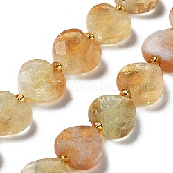 Chapelets de perles de citrine naturelle, coeur d'amour à facettes, avec des perles de rocaille, 11~12x12x4~5mm, Trou: 0.9mm, Environ 30~32 pcs/chapelet, 15.35'' (39 cm)