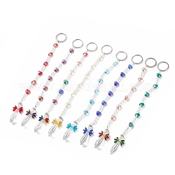 8 Stück bunter galvanisierter Glasperlen-Schlüsselanhänger, mit Glasanhängern und 304 Edelstahlzubehör, Kugel, Mischfarbe, 26 cm, 8 Stück / Set