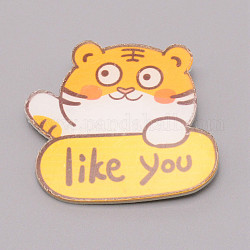 Like You Tiger Chinese Zodiac Acrylic Brooch, Lapel Pin for Chinese Tiger New Year Gift, White, Orange, 36x39x7mm