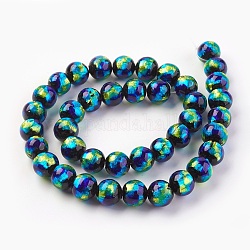 Handmade Silver Foil Glass Lampwork Beads, Round, Dodger Blue, 9~10mm, Hole: 1.2mm