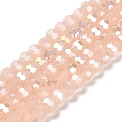 Supporti per perle di vetro imitazione giada, ab colori, sfaccettato, tondo, bisque, 6x5.5mm, Foro: 1.2 mm, circa 91~93pcs/filo, 19.57~50.6 pollice (49.7~50.6 cm)