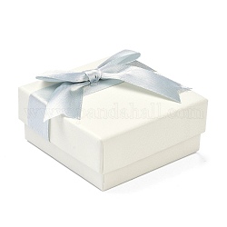 Scatola di scatola dei monili di cartone, per confezioni di gioielli, con nastro bowknot all'esterno e spugna nera all'interno, quadrato, bianco, 7.5x7.55x3.9cm
