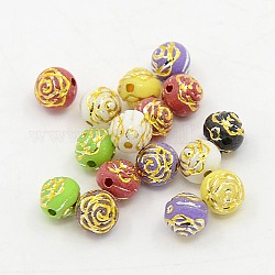 Flower Rose Plating Metal Enlaced Plastic Acrylic Beads, Mixed Color, 6x6mm, Hole: 1mm, about 4500pcs/pound