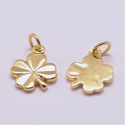Brass Charms, Cadmium Free & Nickel Free & Lead Free, Clover, Real 18K Gold Plated, 11x8x1mm, Hole: 2.5mm