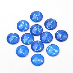 Espalda plana cabujones de vidrio para DIY proyectos, patrón de signo de constelación / zodiaco, cúpula / medio redondo, azul aciano, 16x4mm