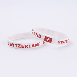 Souvenir di braccialetti in silicone, con pattern di bandiera, Svizzera, bianco, 2-3/8 pollice (61 mm), 12mm