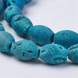 Electroplated Natural Druzy Geode Agate Bead Strands, Drum, Light Blue, 8~8.5x6mm, Hole: 1mm, about 24pcs/strand, 7.87 inch
