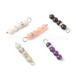 Pendentifs en perles de pierres précieuses, avec 304 accessoires inox & intercalaires strass laiton, dépouiller, couleur inoxydable, 31x6mm, Trou: 4.4mm