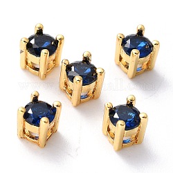 Brass inlaid Cubic Zirconia Slide Charms, Real 18K Gold Plated, Flat Round, Blue, 4.5x4.5x5mm, Hole: 1x1.5mm