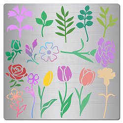 Gorgecraft Plantilla de hojas de flores de metal de 16 cm, plantillas de patrón de clavel de tulipán rosa, plantillas de pintura de acero inoxidable reutilizables, signos de diario para grabado en madera, pirograbado, manualidades de pared